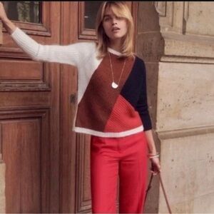 Sezane Colorblock Sweater - White, Brown, Black